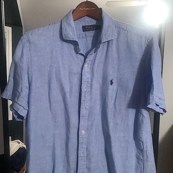 Linen polo shirt sleeve button up - Picture 1 of 5